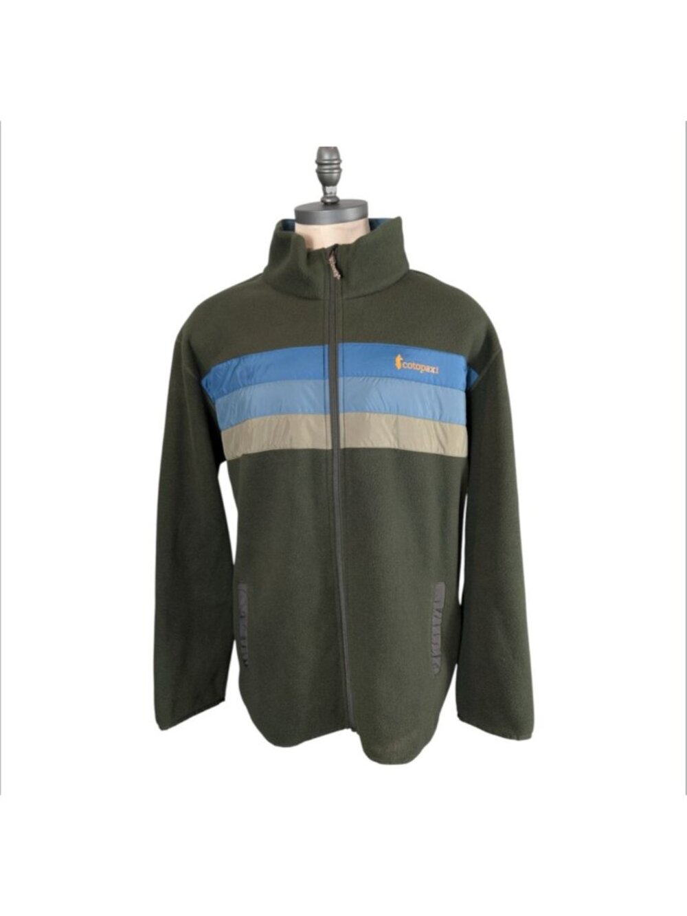 Cotopaxi Teca Fleece Full-Zip Jacket Olive Green Blue Tan Stripes men's XXXL